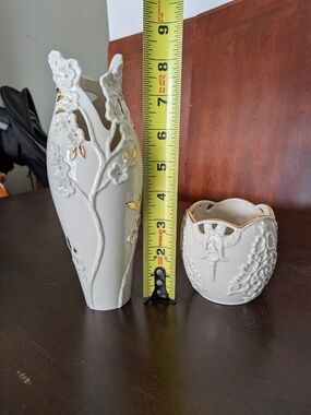 Lenox White Ceramic Decorative Vase with Gold Accents Set